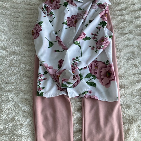 2 Piece Matching Floral Blouse & Dress Pants - Picture 4 of 5